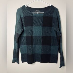 Jones New York Green and Black Checkered Sweater